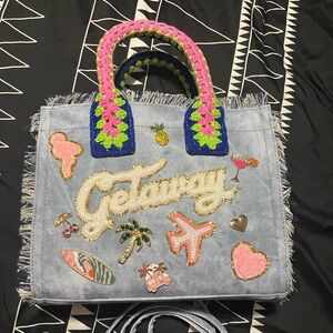 Aldo Denim Tote with Pink and Blue Accents